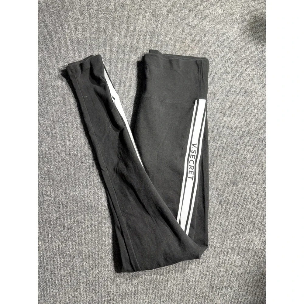 Victoria's Secret Black Side Stripe Fold Over‎ Waistband Leggings Small Regular